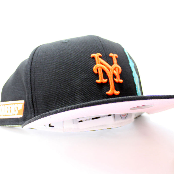 New York Mets Queens NY Patch Statue Of Liberty National Monument New Era 59Fifty Fitted Hat (Black Pink Under Brim)