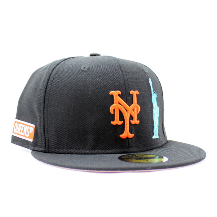 New York Mets Queens NY Patch Statue Of Liberty National Monument New Era 59Fifty Fitted Hat (Black Pink Under Brim)