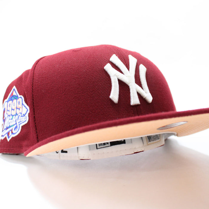 New York Yankees 1999 World Series New Era 59Fifty Fitted Hat (Cardinal Peach Under Brim)