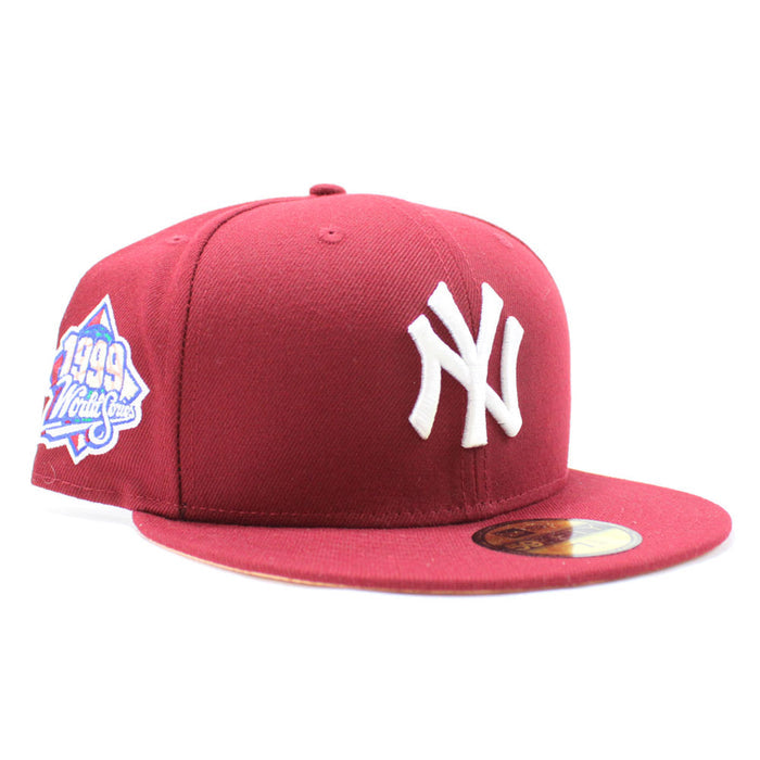 New York Yankees 1999 World Series New Era 59Fifty Fitted Hat (Cardinal Peach Under Brim)
