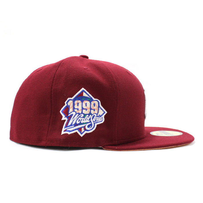 New York Yankees 1999 World Series New Era 59Fifty Fitted Hat (Cardinal Peach Under Brim)