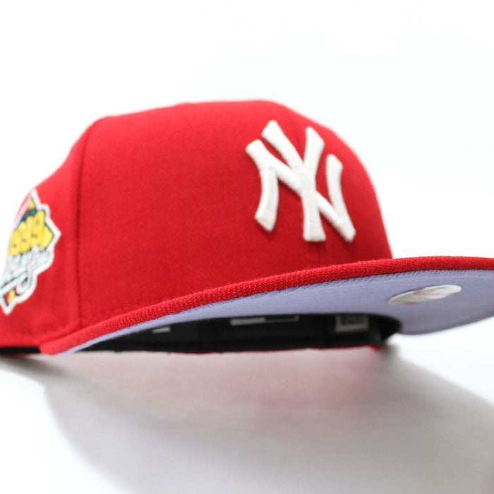 New York Yankees 1999 World Series New Era 59Fifty Fitted Hat (Red LAVENDER Under Brim)