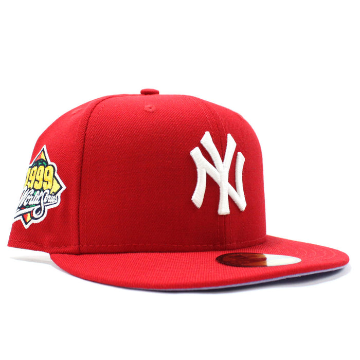 New York Yankees 1999 World Series New Era 59Fifty Fitted Hat (Red LAVENDER Under Brim)