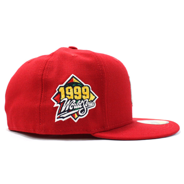 New York Yankees 1999 World Series New Era 59Fifty Fitted Hat (Red LAVENDER Under Brim)