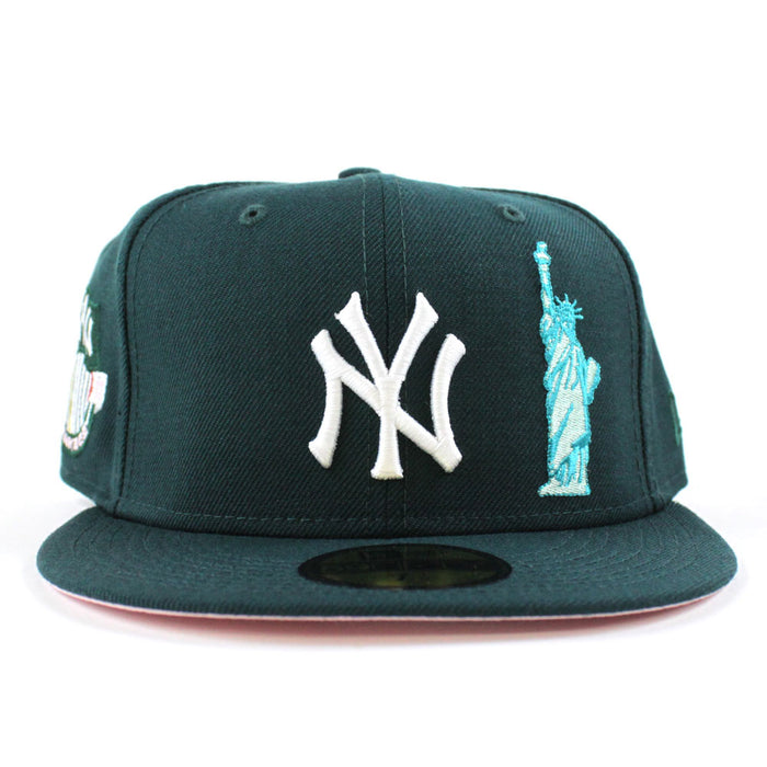 New York Yankees APPLE Statue Of Liberty National Monument New Era 59Fifty Fitted Hat (Green Pink Under Brim)