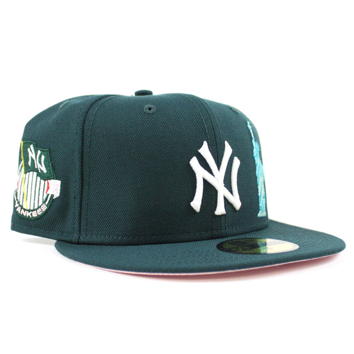 New York Yankees APPLE Statue Of Liberty National Monument New Era 59Fifty Fitted Hat (Green Pink Under Brim)