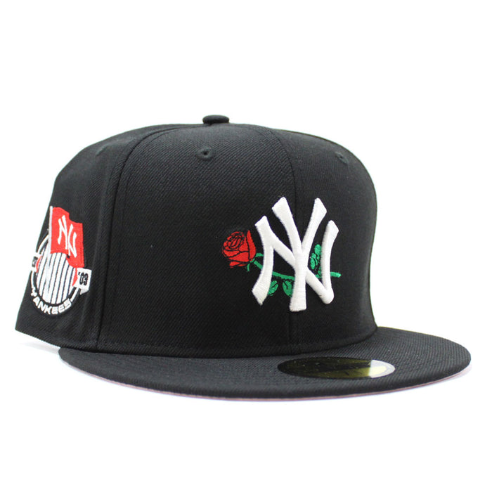 New York Yankees Rose Team Flag 59Fifty New Era Fitted Hat (Black Pink Under Brim)