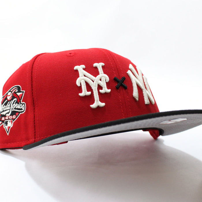 NY Mets x NY Yankees Duel 2000 World Series New Era 9Fifty Snapback Hat (Red Black Gray Under Brim)