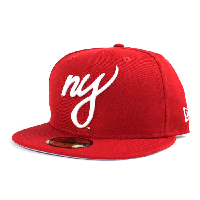 NY Script New Era 59Fifty Fitted Hats (Red Gray Under Brim)