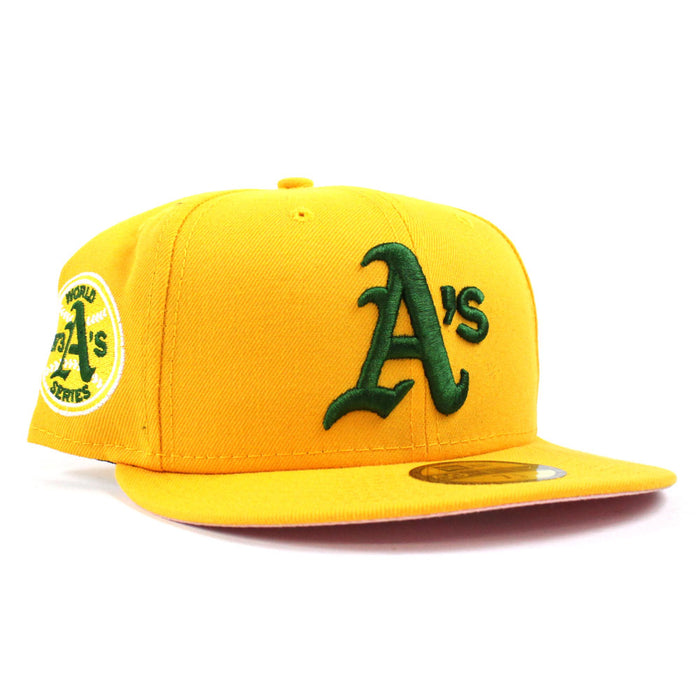 Oakland Athletics 1973 World Series New Era 59Fifty Fitted Hat (Gold Pink Under Brim)
