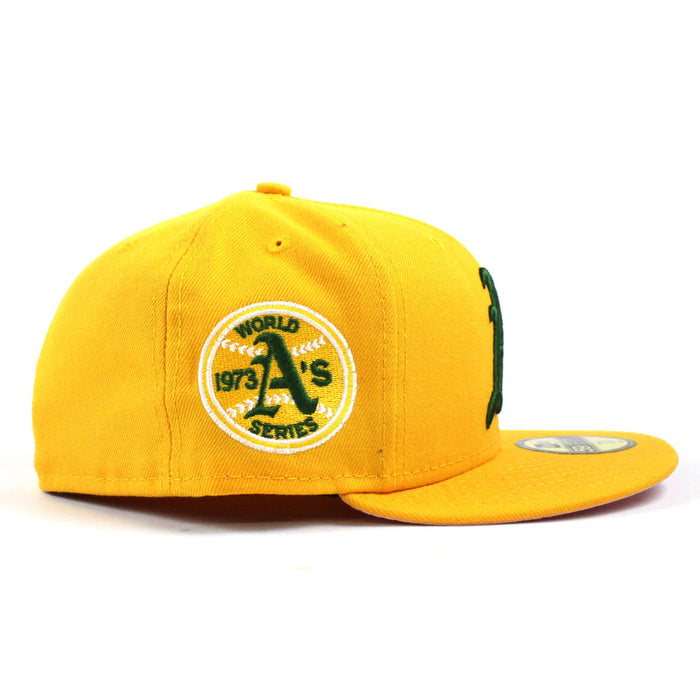 Oakland Athletics 1973 World Series New Era 59Fifty Fitted Hat (Gold Pink Under Brim)