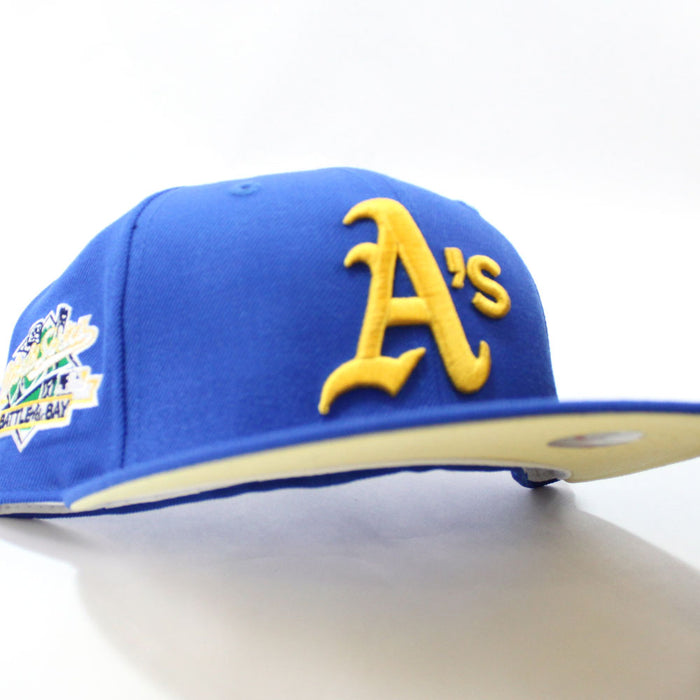Oakland Athletics 1989 World Series Battle of The Bay New Era 59Fifty Fitted Hat (Blue Light Yellow Under Brim)