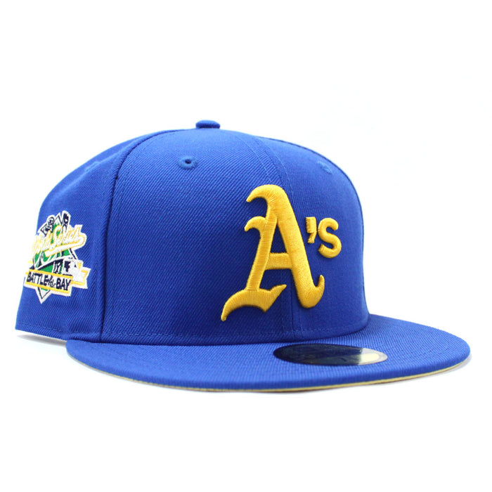 Oakland Athletics 1989 World Series Battle of The Bay New Era 59Fifty Fitted Hat (Blue Light Yellow Under Brim)