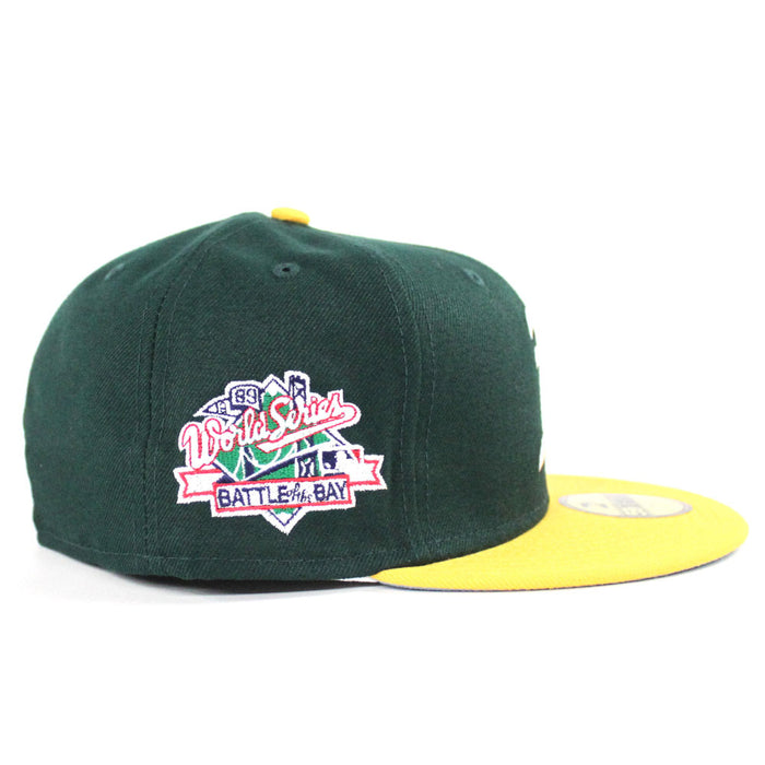 Oakland Athletics 1989 World Series BATTLE OF THE BAY New Era 59Fifty Fitted Hat (Dark Green Blue Under Brim)