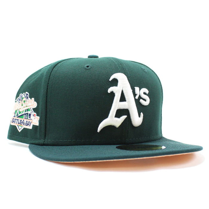 Oakland Athletics 1989 World Series New Era 59Fifty Fitted Hat (Green & Peach Under Brim)