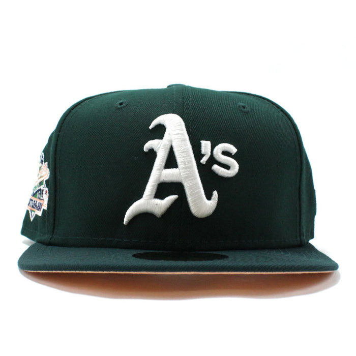 Oakland Athletics 1989 World Series New Era 59Fifty Fitted Hat (Green & Peach Under Brim)