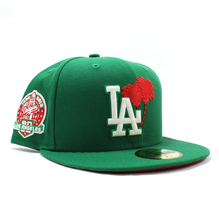 Palm Tree Los Angeles Dodgers 60th Anniversary New Era 59Fifty Fitted Hat (Green Red Under Brim)