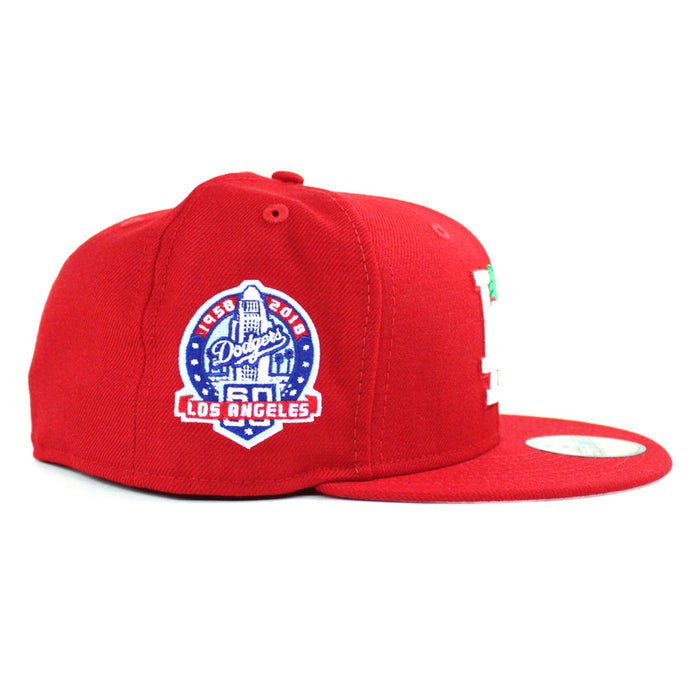 Palm Tree Los Angeles Dodgers 60TH ANNIVERSARY New Era 59Fifty Fitted Hat (Red Pink Under Brim)