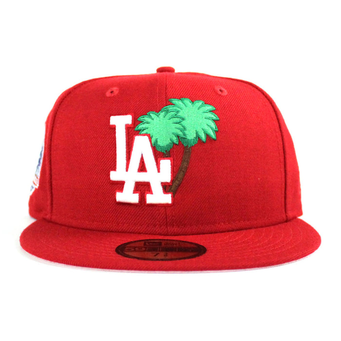 Palm Tree Los Angeles Dodgers 60TH ANNIVERSARY New Era 59Fifty Fitted Hat (Red Pink Under Brim)