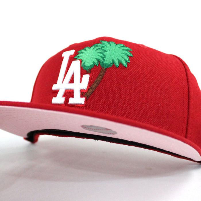 Palm Tree Los Angeles Dodgers 60TH ANNIVERSARY New Era 59Fifty Fitted Hat (Red Pink Under Brim)