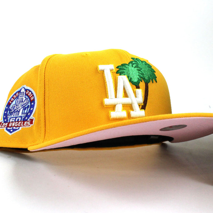 Palm Tree Los Angeles Dodgers 60th Anniversary New Era 59Fifty Fitted Hat (Yellow Glow in the Dark Pink Under Brim)
