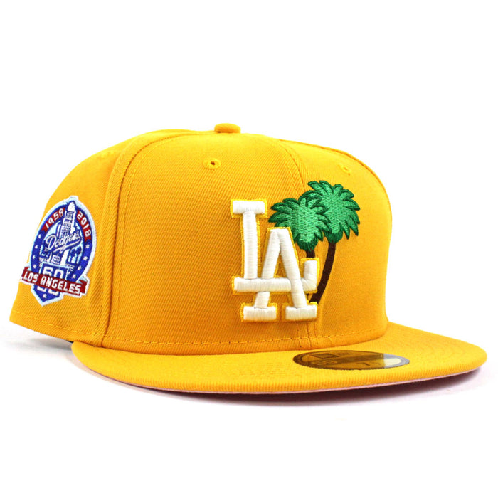 Palm Tree Los Angeles Dodgers 60th Anniversary New Era 59Fifty Fitted Hat (Yellow Glow in the Dark Pink Under Brim)