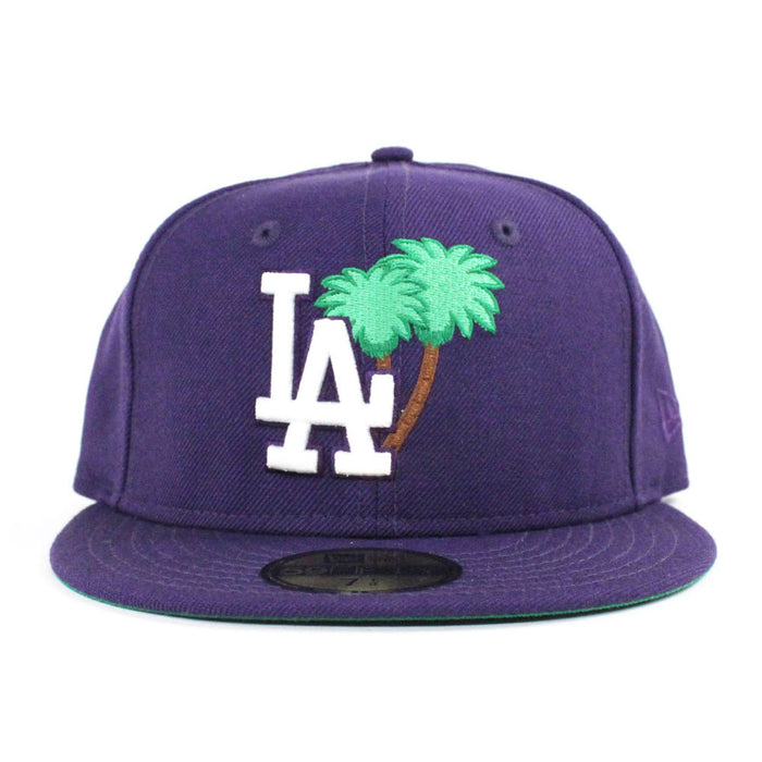 Palm Tree Los Angeles Dodgers New Era 59Fifty Fitted Hat (Purple Green Under Brim)