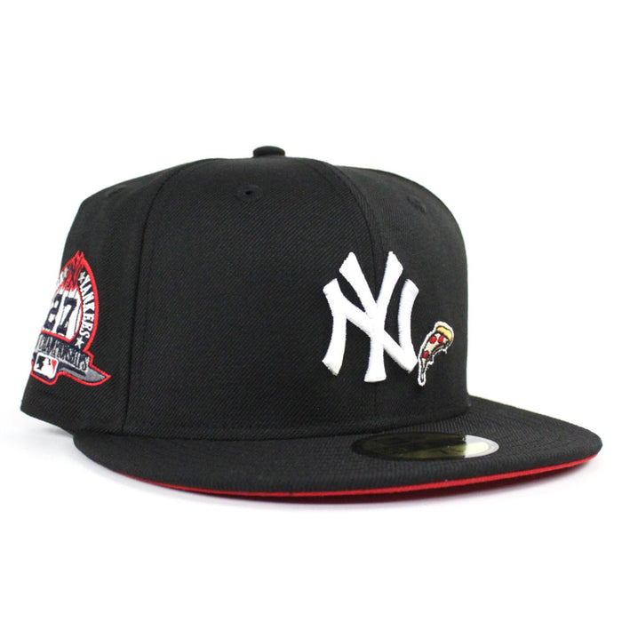 PIZZA New York Yankees 27 World Championships New Era 59Fifty Fitted Hat (BLACK Red Under Brim)