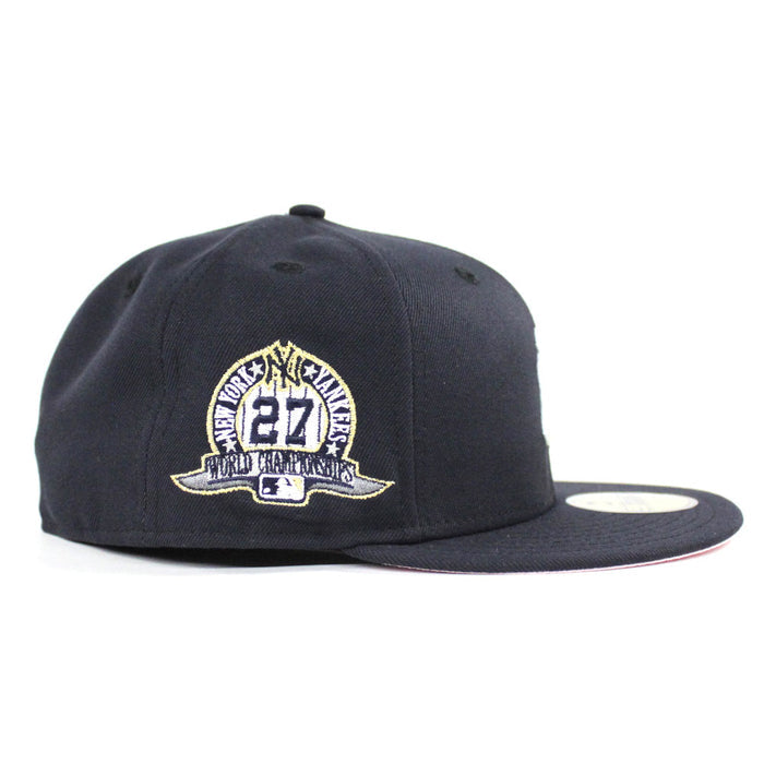 PIZZA New York Yankees 27 World Championships New Era 59Fifty Fitted Hat (Navy Pink Under Brim)