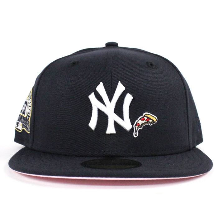 PIZZA New York Yankees 27 World Championships New Era 59Fifty Fitted Hat (Navy Pink Under Brim)