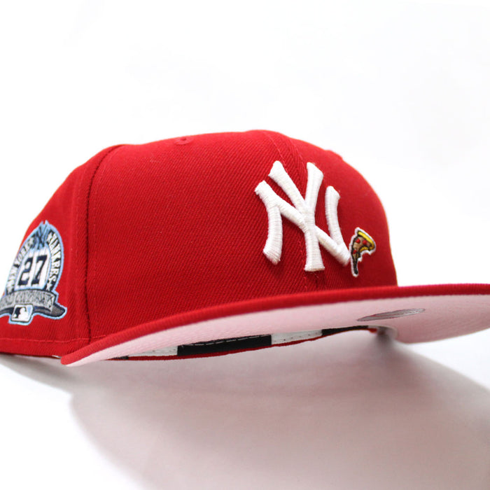PIZZA New York Yankees 27 World Championships New Era 59Fifty Fitted Hat (Red Pink Under Brim)