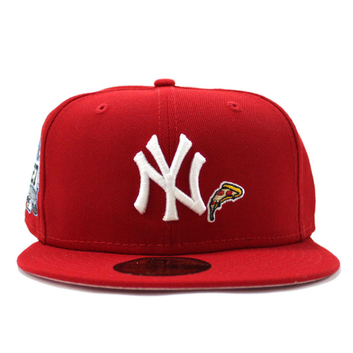 PIZZA New York Yankees 27 World Championships New Era 59Fifty Fitted Hat (Red Pink Under Brim)