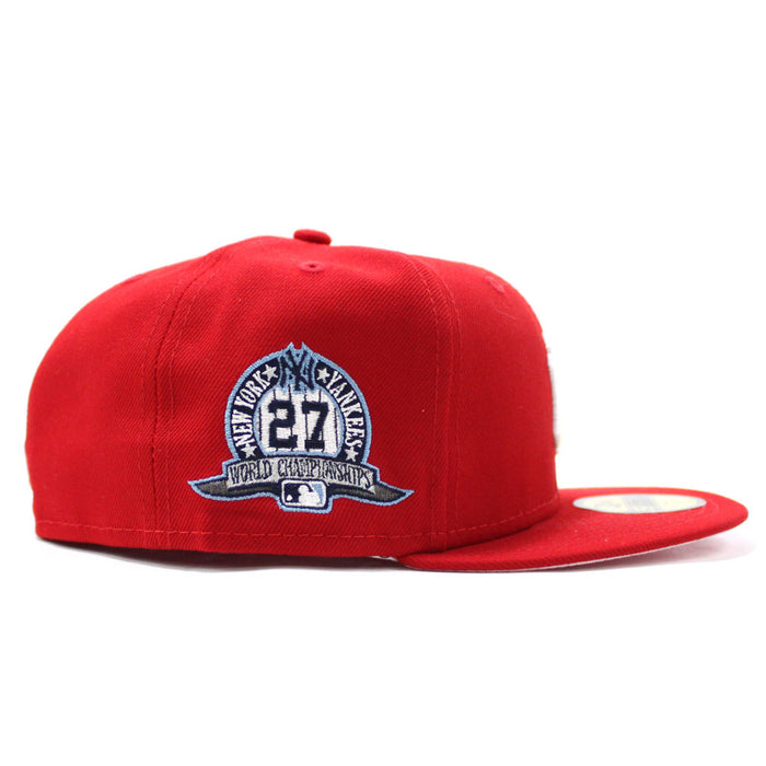 PIZZA New York Yankees 27 World Championships New Era 59Fifty Fitted Hat (Red V2 Pink Under Brim)