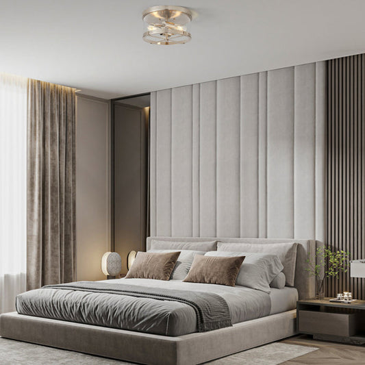 Plafonnier Bradlay à 2 lumières, en verre transparent, avec cadre en métal, finition nickel brossé