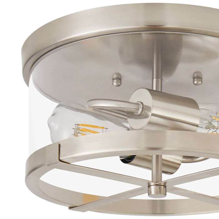 Plafonnier Bradlay à 2 lumières, en verre transparent, avec cadre en métal, finition nickel brossé