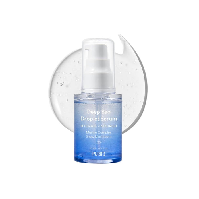PURITO Deep Sea Droplet Serum is a deeply hydrating serum formulated with 66.01% Sea Water to replenish moisture and nourish the skin. Enriched with marine extracts like Laminaria Japonica and Caulerpa Lentillifera, along with hydrating ingredients like Betaine and Ectoin, this serum helps to retain moisture and soothe the skin. With added peptides and Tremella Mushroom Extract, it promotes skin elasticity and a smooth, plump complexion. Ideal for dry or dehydrated skin, this serum delivers inte