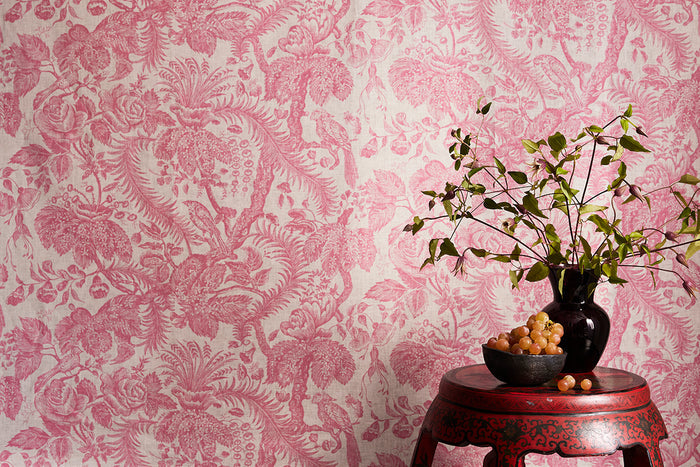 Quadrille Fabric: Bird Toile - Custom Neutral Soft Pink on 100% Linen