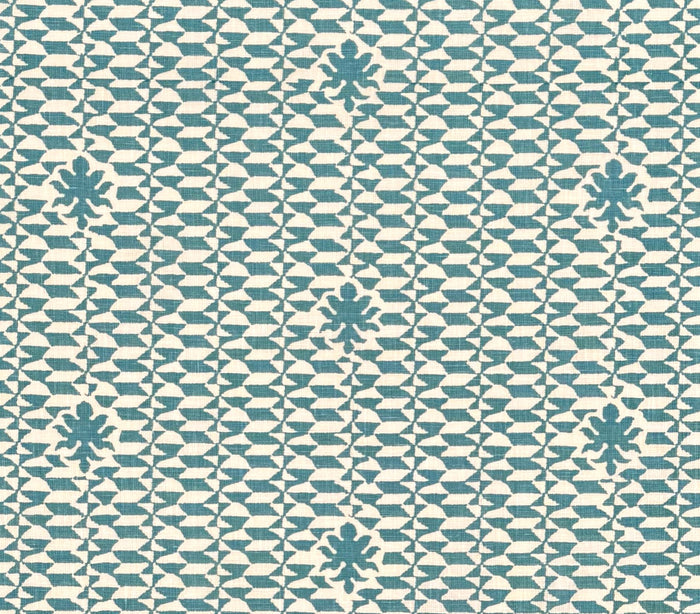 Quadrille Fabric: Carlo II - Custom Dark Turquoise on Tinted 100% Linen
