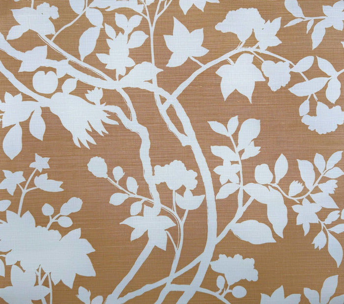 Quadrille Fabric: Happy Garden Background - Camel on Tinted Belgian Linen / Cotton