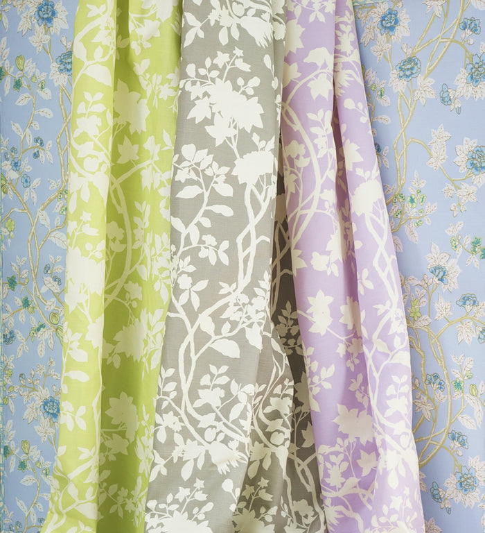 Quadrille Fabric: Happy Garden Background - Camel on Tinted Belgian Linen / Cotton