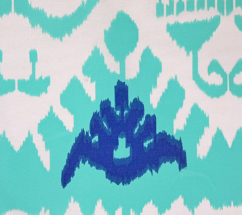 Quadrille Fabric: Kazak - Aqua / Royal Blue on White Suncloth (OUTDOOR)