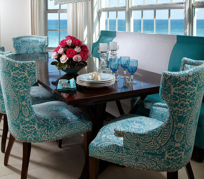 Quadrille Fabric: Veneto - Custom Denim Blue / Dark Blue on White Suncloth (OUTDOOR)