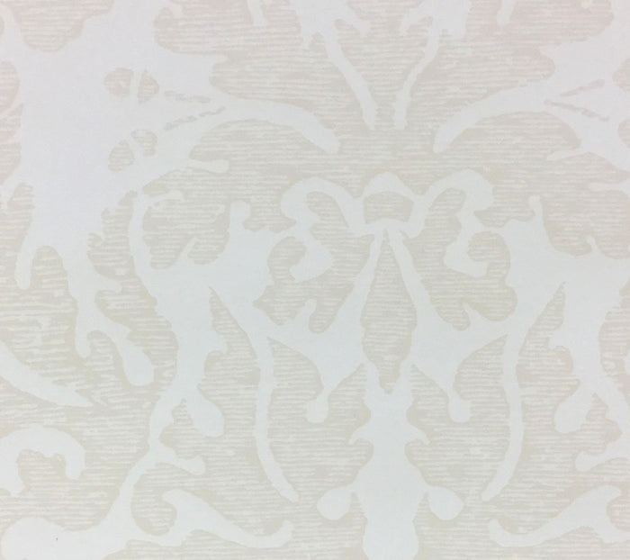 Quadrille Wallpaper: Sevilla Damask - Custom Tan on Almost White Paper