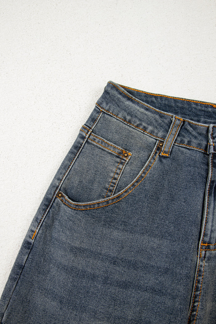 Sail Blue Criss Cross Straight Leg High Waist Jeans