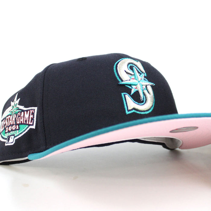 Seattle Mariners 2001 All Star Game New Era 59Fifty Fitted Hat (Navy Aqua PINK Under Brim)