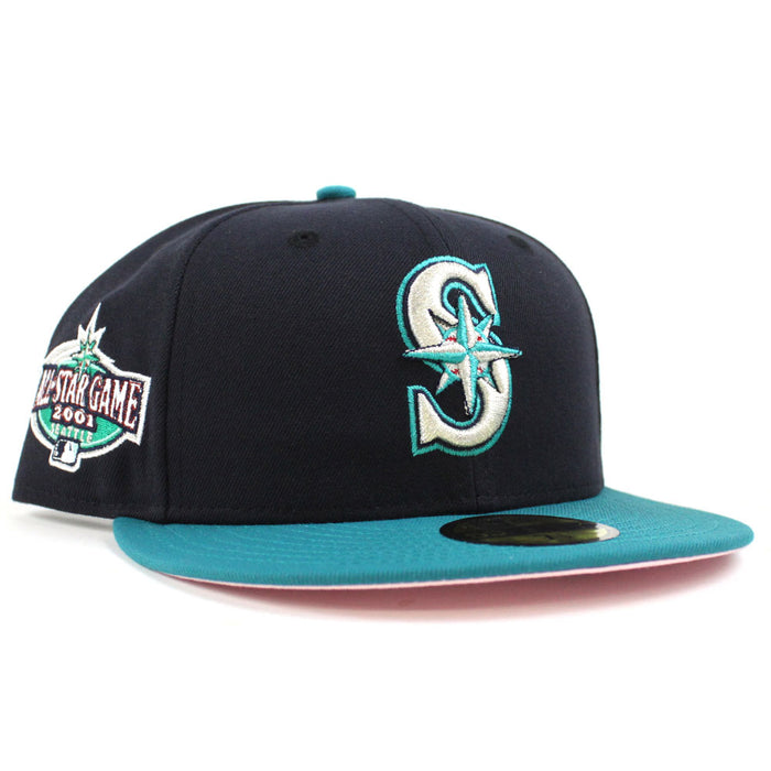 Seattle Mariners 2001 All Star Game New Era 59Fifty Fitted Hat (Navy Aqua PINK Under Brim)