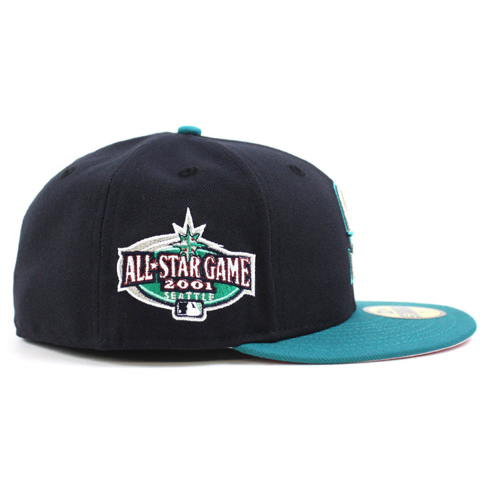 Seattle Mariners 2001 All Star Game New Era 59Fifty Fitted Hat (Navy Aqua PINK Under Brim)