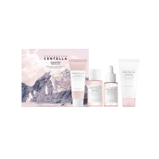 SKIN1004 Madagascar Centella Poremizing Travel Kit is a convenient 4-step pore care set designed to cleanse, tone, hydrate, and moisturize skin while supporting a smoother-looking complexion. This travel-size kit includes the Poremizing Deep Cleansing Foam, Clear Toner, Fresh Ampoule, and Light Gel Cream to help remove impurities, refresh the skin, refine the look of pores, and provide lightweight hydration. Powered by Madagascar Centella, this set is ideal for combination, oily, textured, and p