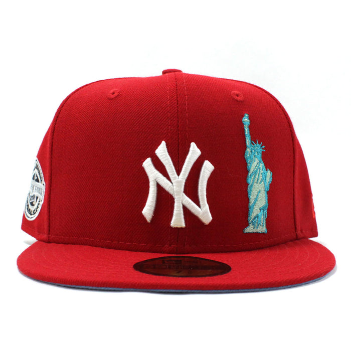 STATUE OF LIBERTY New York Yankees 2009 INAUGURAL SEASON New Era 59Fifty Fitted Hat (RED Sky Blue Under Brim)