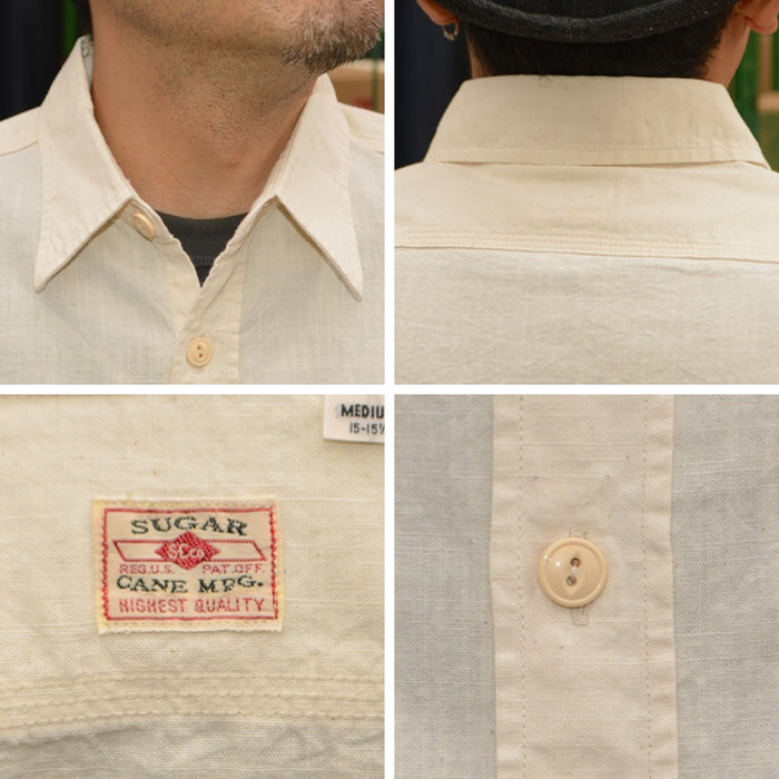 SUGAR CANE "SC37942" WHITE CHAMBRAY WORK SHIRT (SHORT SLEEVE)